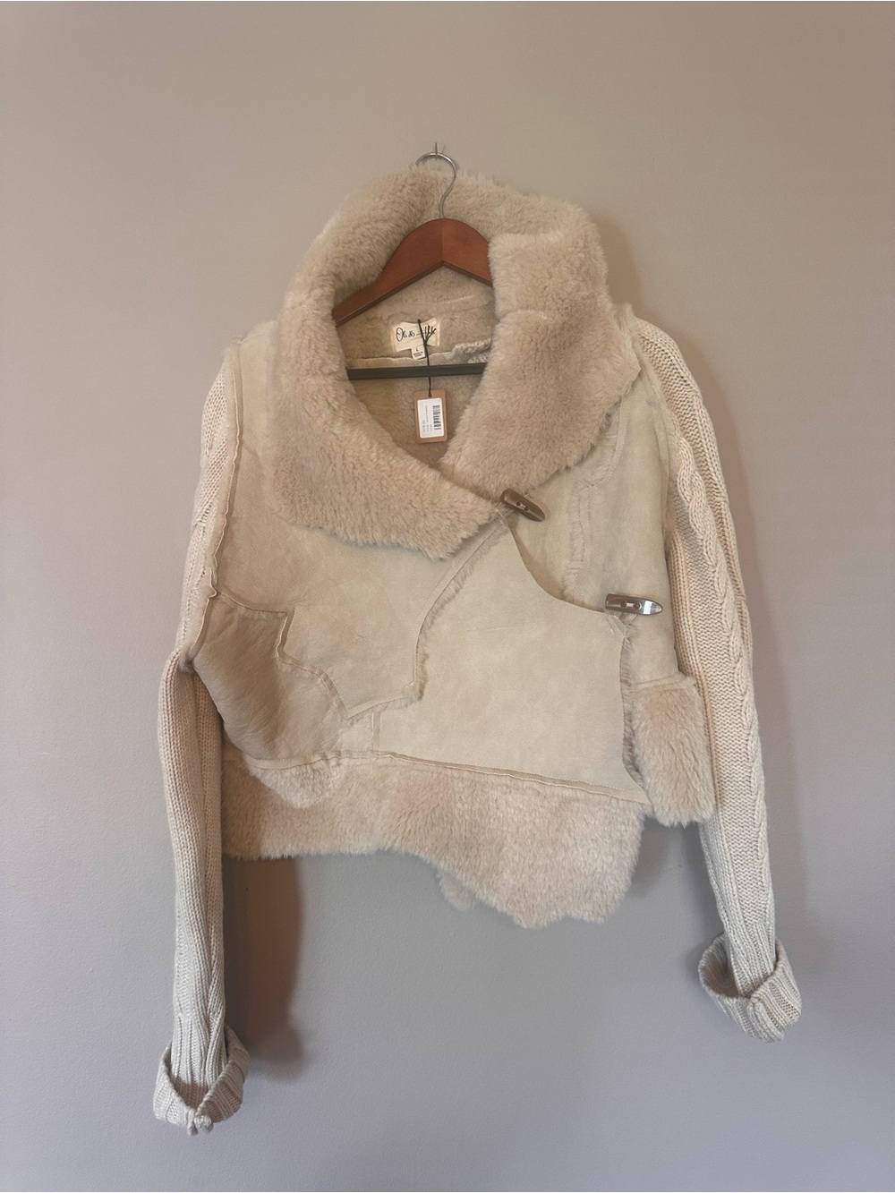 Oli & Hali Cream Shearling-Trim Bomber Jacket
